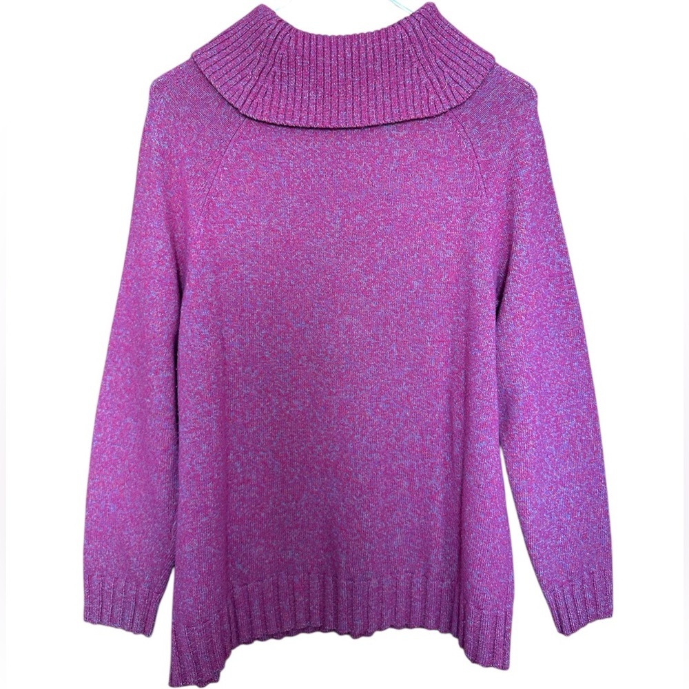 Talbots Marled Cowlneck Sweater Dark Pink Women’s Size PL Wool Cotton - Picture 2 of 5